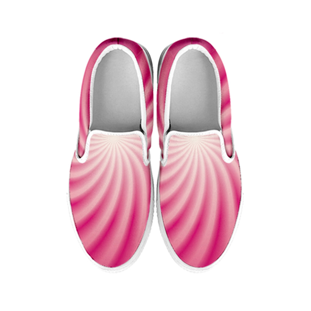 Pink Whirlpool Spiral Print White Slip On Shoes