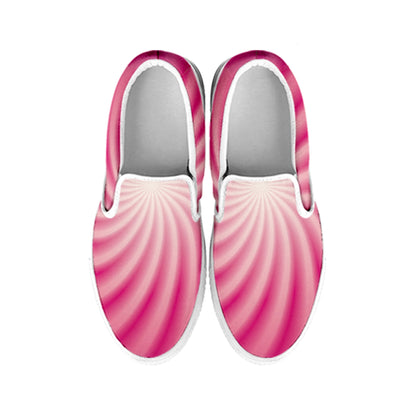 Pink Whirlpool Spiral Print White Slip On Shoes