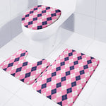 Pink White And Blue Argyle Pattern Print 3 Piece Bath Mat Set