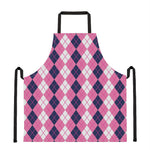 Pink White And Blue Argyle Pattern Print Apron