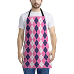 Pink White And Blue Argyle Pattern Print Apron