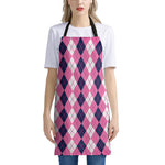 Pink White And Blue Argyle Pattern Print Apron