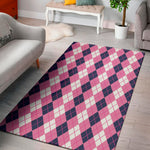 Pink White And Blue Argyle Pattern Print Area Rug