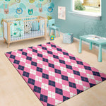 Pink White And Blue Argyle Pattern Print Area Rug