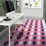 Pink White And Blue Argyle Pattern Print Area Rug