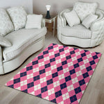 Pink White And Blue Argyle Pattern Print Area Rug