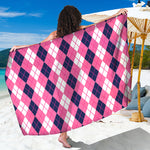 Pink White And Blue Argyle Pattern Print Beach Sarong Wrap