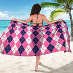 Pink White And Blue Argyle Pattern Print Beach Sarong Wrap