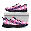 Pink White And Blue Argyle Pattern Print Black Running Shoes
