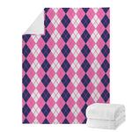 Pink White And Blue Argyle Pattern Print Blanket
