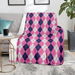 Pink White And Blue Argyle Pattern Print Blanket
