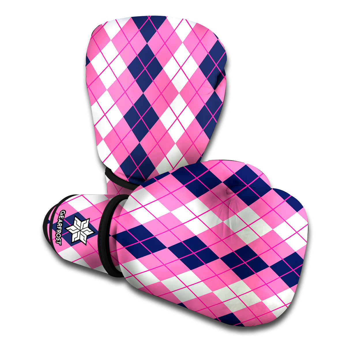 Pink White And Blue Argyle Pattern Print Boxing Gloves