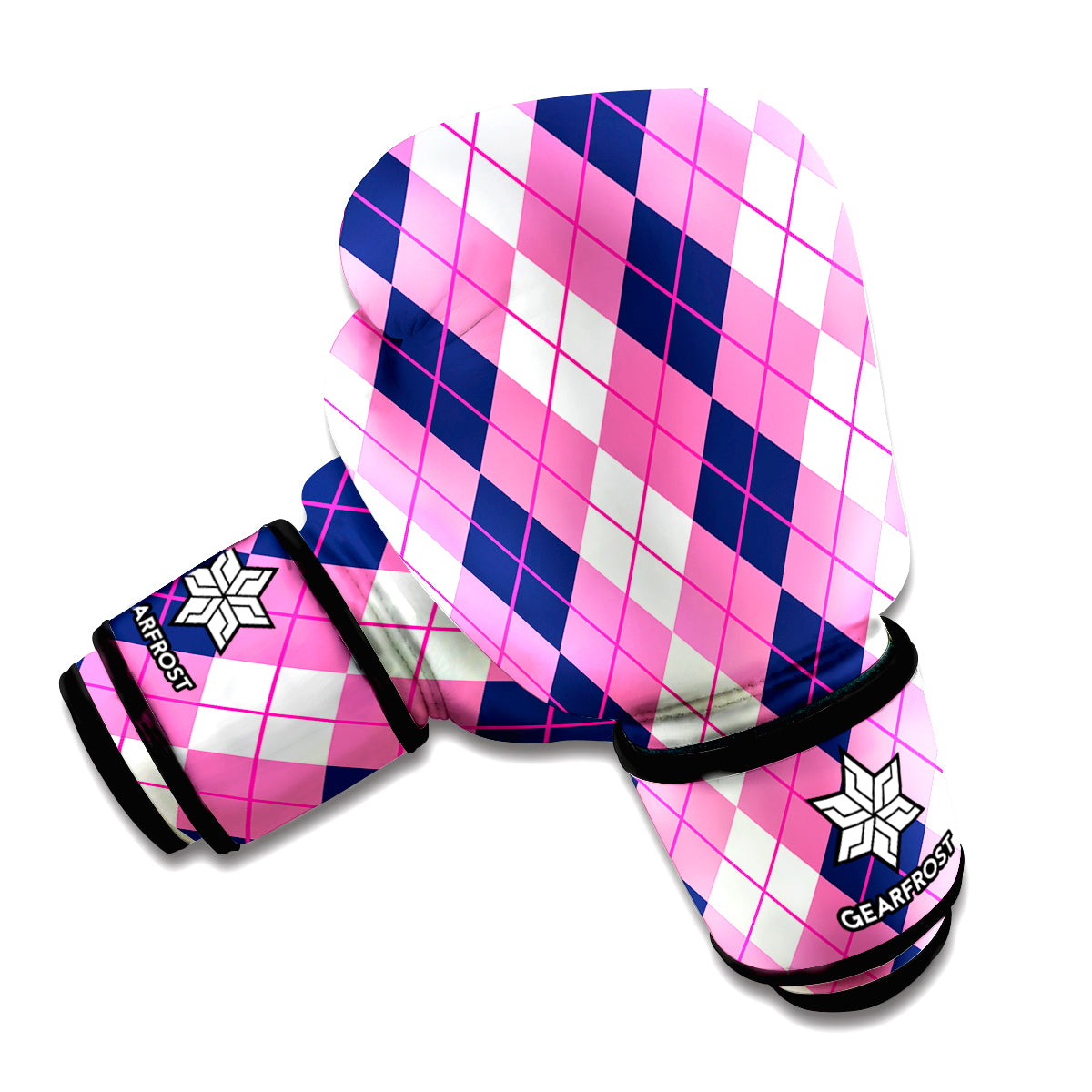 Pink White And Blue Argyle Pattern Print Boxing Gloves