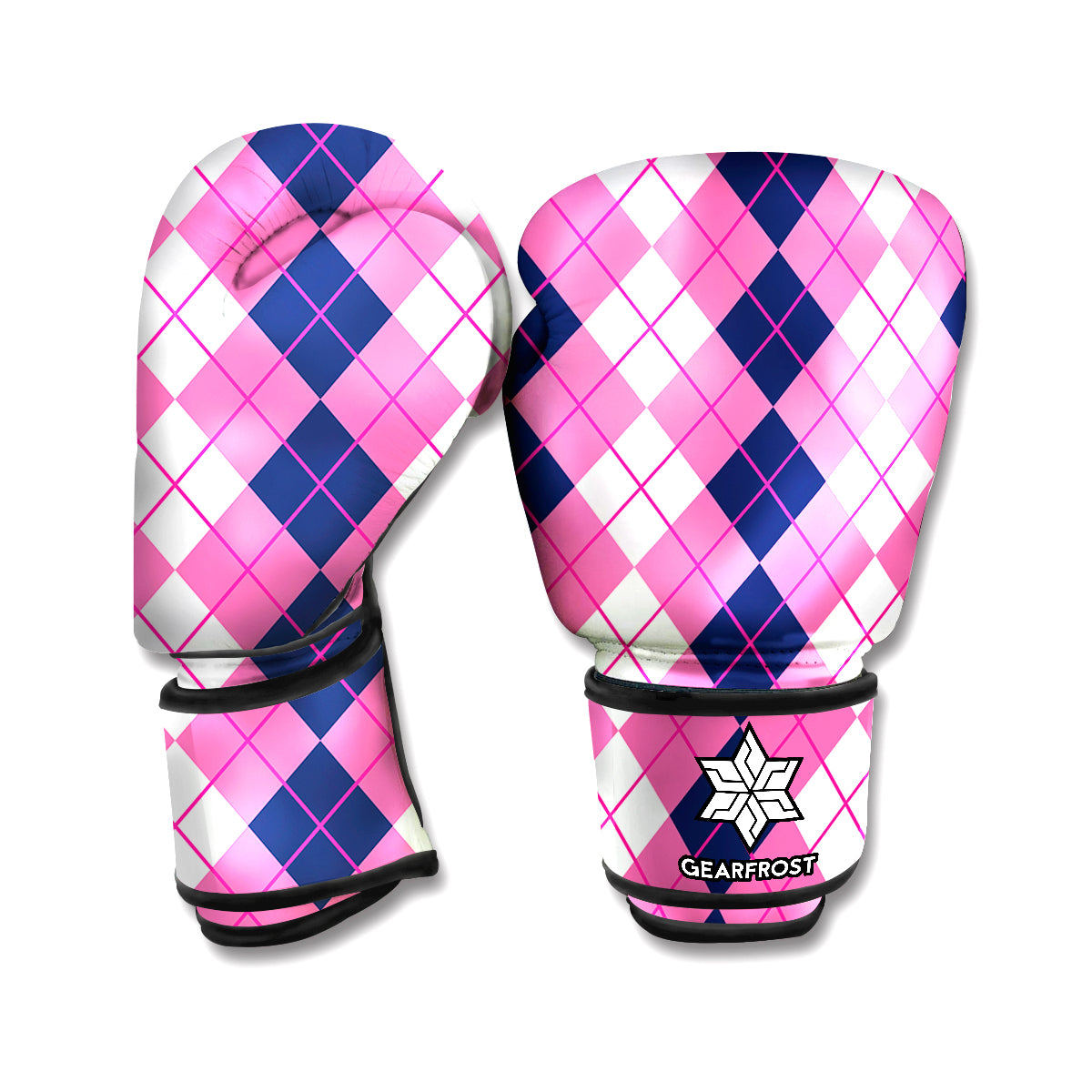 Pink White And Blue Argyle Pattern Print Boxing Gloves