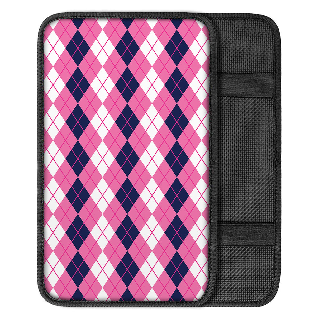 Pink White And Blue Argyle Pattern Print Car Center Console Cover