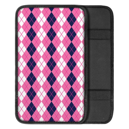 Pink White And Blue Argyle Pattern Print Car Center Console Cover
