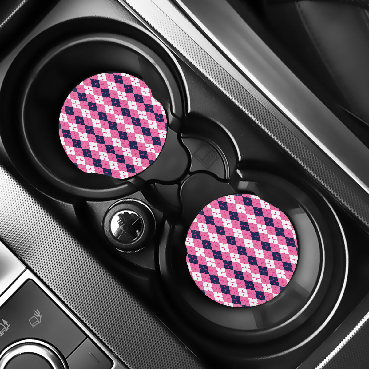 Pink White And Blue Argyle Pattern Print Car Coasters