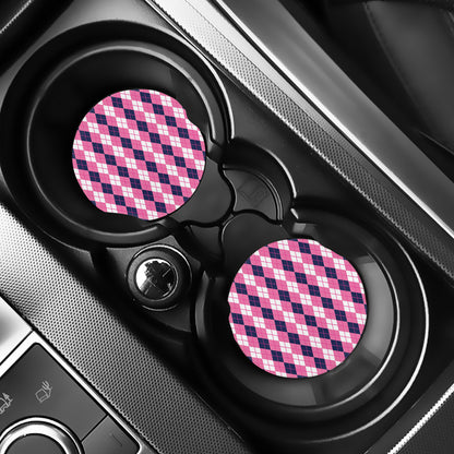 Pink White And Blue Argyle Pattern Print Car Coasters