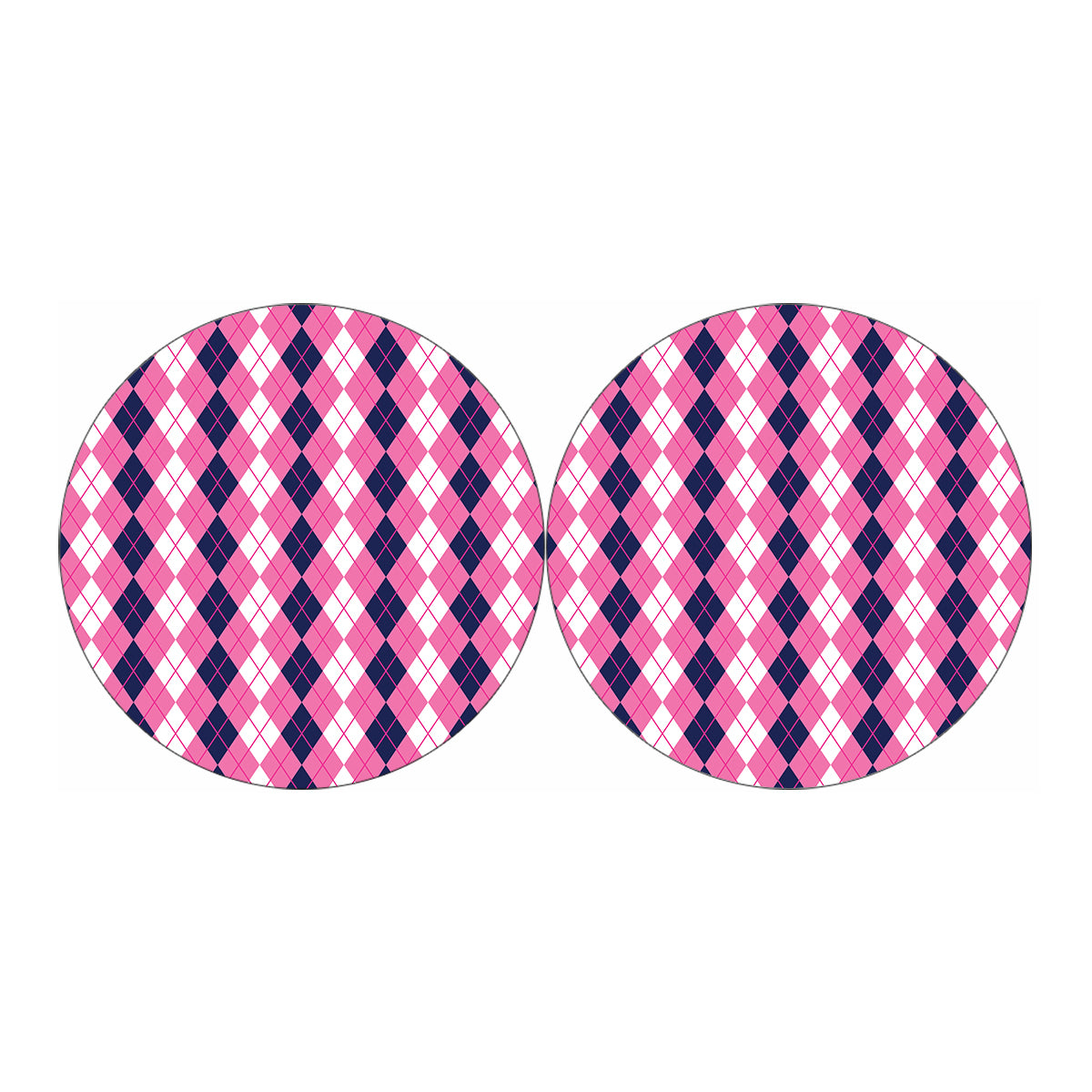 Pink White And Blue Argyle Pattern Print Car Coasters