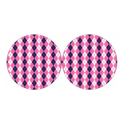 Pink White And Blue Argyle Pattern Print Car Coasters