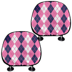 Pink White And Blue Argyle Pattern Print Car Headrest Covers
