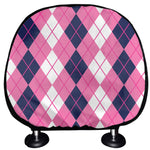Pink White And Blue Argyle Pattern Print Car Headrest Covers