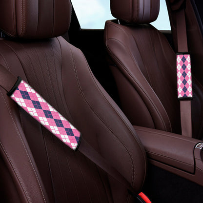 Pink White And Blue Argyle Pattern Print Car Seat Belt Covers