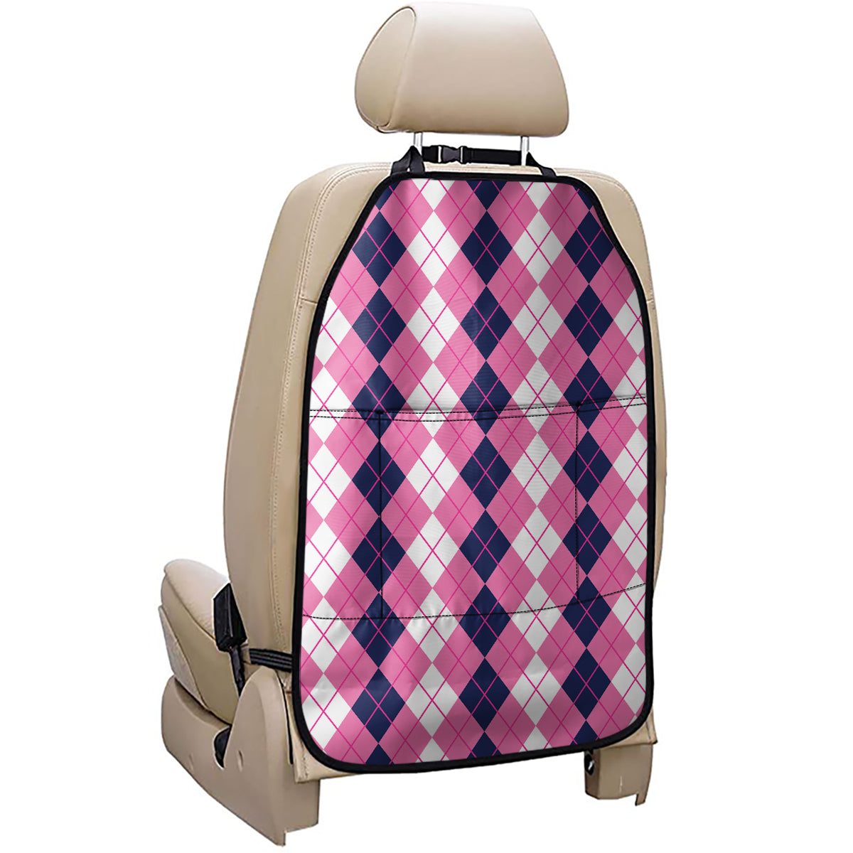 Pink White And Blue Argyle Pattern Print Car Seat Organizers