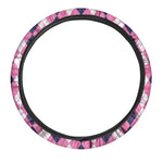Pink White And Blue Argyle Pattern Print Car Steering Wheel Cover