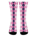 Pink White And Blue Argyle Pattern Print Crew Socks