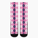 Pink White And Blue Argyle Pattern Print Crew Socks