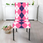 Pink White And Blue Argyle Pattern Print Dining Chair Slipcover