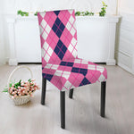 Pink White And Blue Argyle Pattern Print Dining Chair Slipcover
