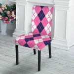 Pink White And Blue Argyle Pattern Print Dining Chair Slipcover