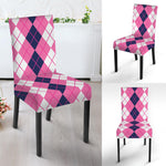 Pink White And Blue Argyle Pattern Print Dining Chair Slipcover