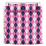 Pink White And Blue Argyle Pattern Print Duvet Cover Bedding Set