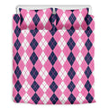 Pink White And Blue Argyle Pattern Print Duvet Cover Bedding Set