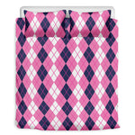 Pink White And Blue Argyle Pattern Print Duvet Cover Bedding Set