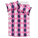 Pink White And Blue Argyle Pattern Print Duvet Cover Bedding Set