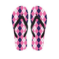 Pink White And Blue Argyle Pattern Print Flip Flops