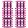 Pink White And Blue Argyle Pattern Print Front and Back Car Floor Mats