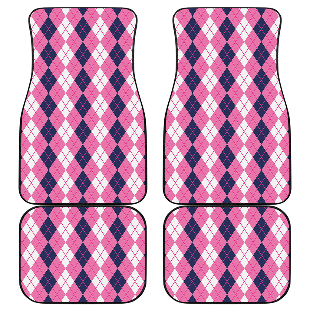 Pink White And Blue Argyle Pattern Print Front and Back Car Floor Mats