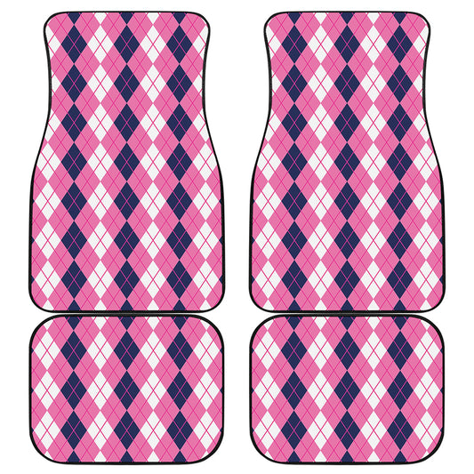 Pink White And Blue Argyle Pattern Print Front and Back Car Floor Mats