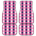 Pink White And Blue Argyle Pattern Print Front and Back Car Floor Mats
