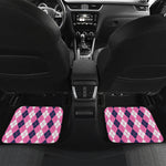 Pink White And Blue Argyle Pattern Print Front and Back Car Floor Mats