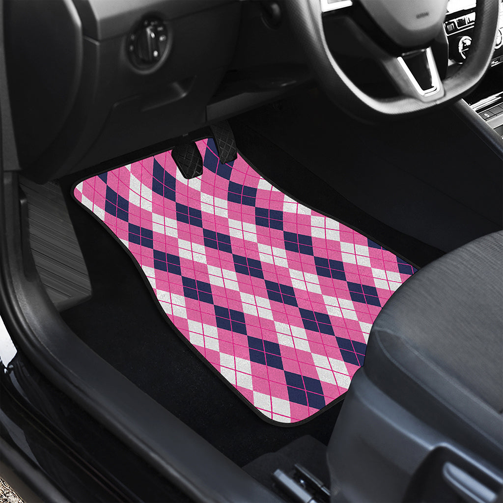 Pink White And Blue Argyle Pattern Print Front and Back Car Floor Mats