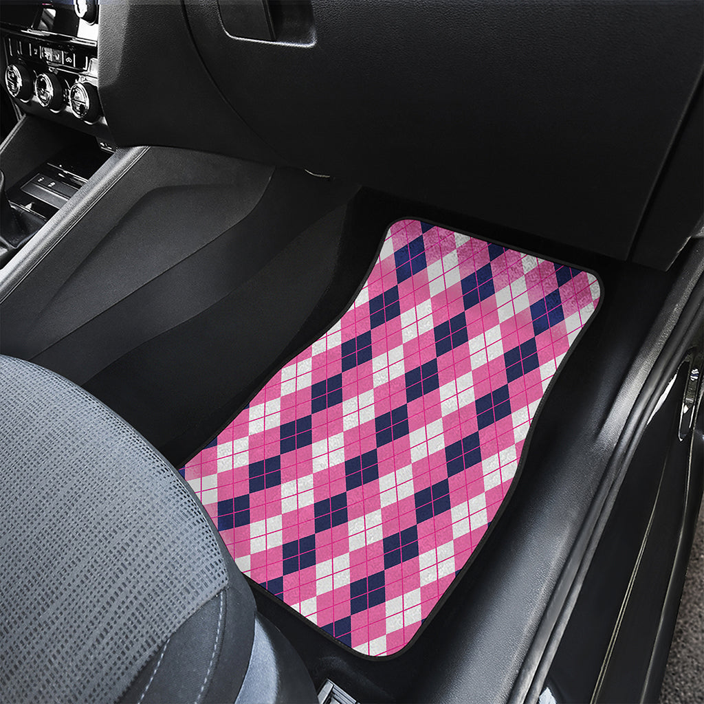Pink White And Blue Argyle Pattern Print Front and Back Car Floor Mats