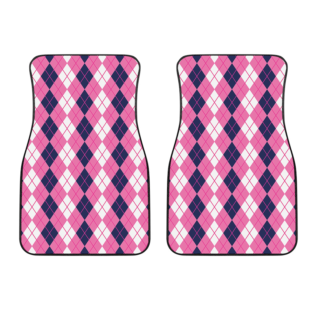 Pink White And Blue Argyle Pattern Print Front Car Floor Mats