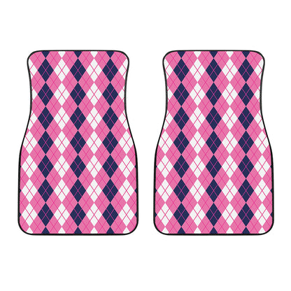 Pink White And Blue Argyle Pattern Print Front Car Floor Mats