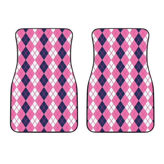 Pink White And Blue Argyle Pattern Print Front Car Floor Mats